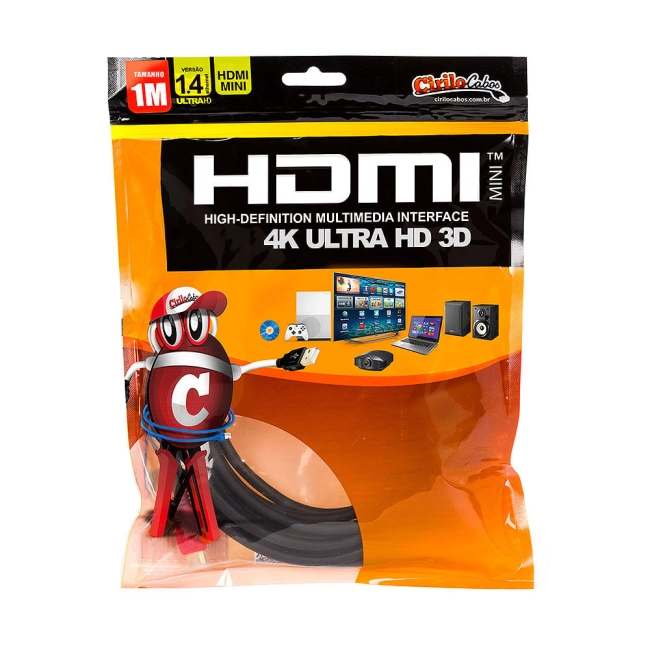 Cabo MINI HDMI para HDMI 1.4 Ultra HD 3D, 1 metro - Cirilo Cabos